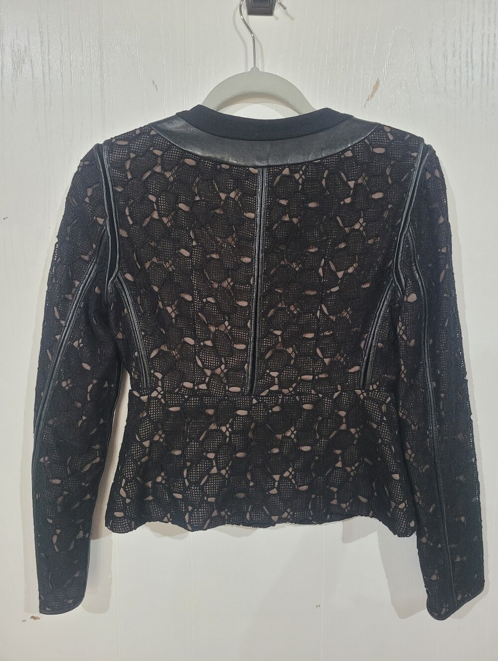 Diane Von Furstenberg Maya Black Lace Overlay Jacket with Leather Trim Size 2 - Picture 8 of 10